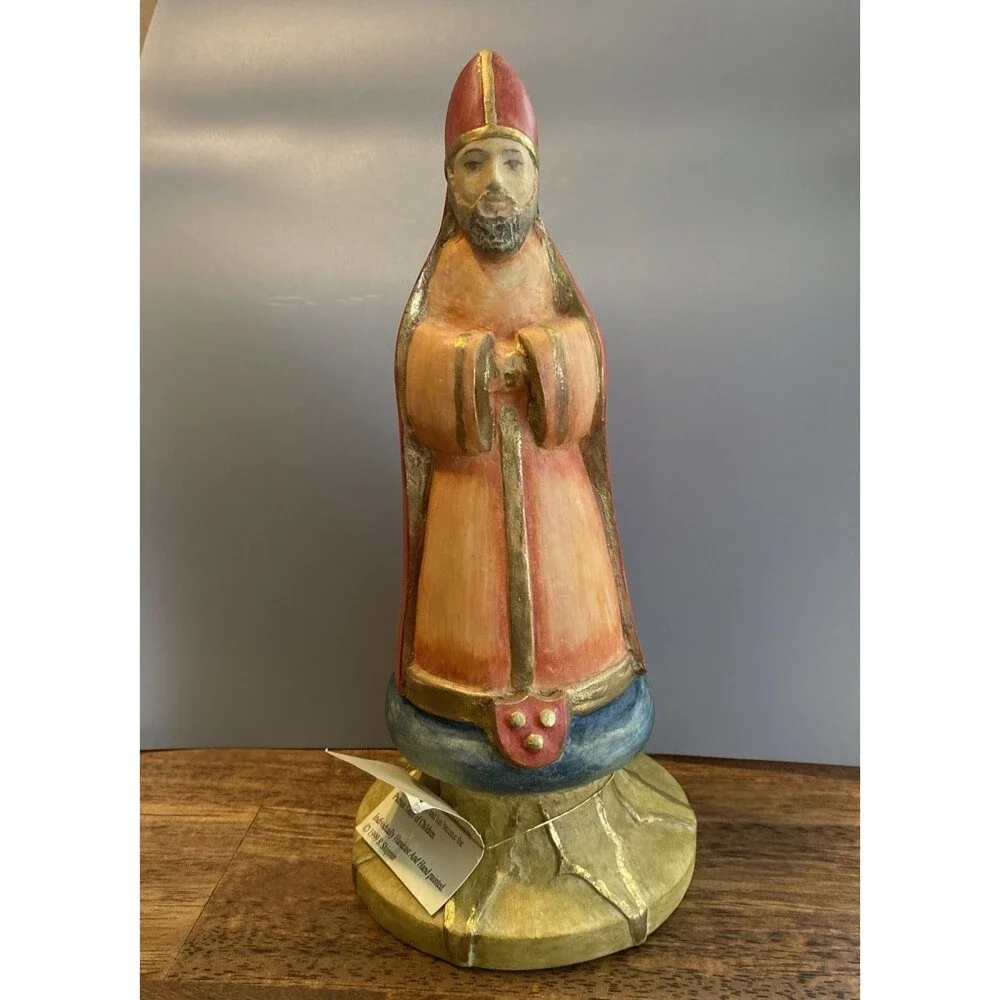R Shipman Saint Nicholas Figure 12in Hand Cast Hand Painted Folk Art Statue